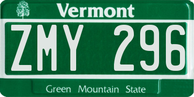 VT license plate ZMY296