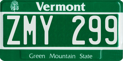VT license plate ZMY299