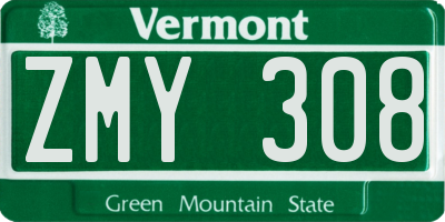 VT license plate ZMY308