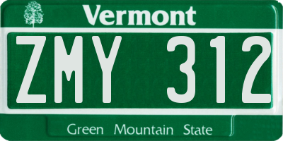 VT license plate ZMY312