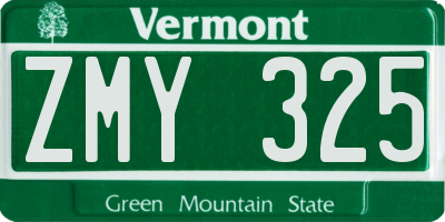 VT license plate ZMY325