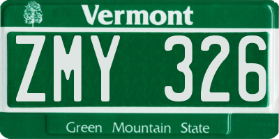 VT license plate ZMY326