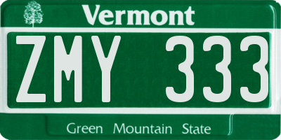 VT license plate ZMY333