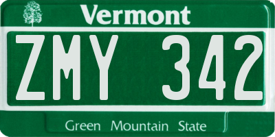 VT license plate ZMY342