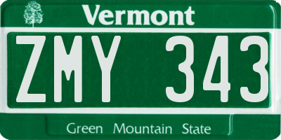 VT license plate ZMY343