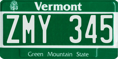 VT license plate ZMY345