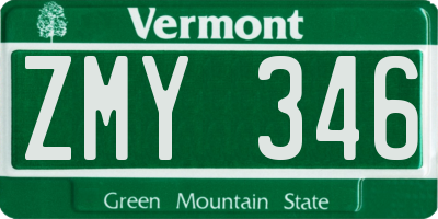VT license plate ZMY346