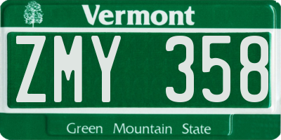 VT license plate ZMY358
