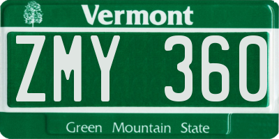 VT license plate ZMY360