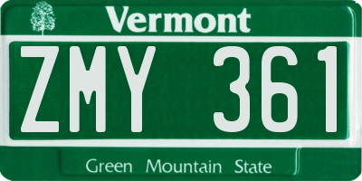 VT license plate ZMY361