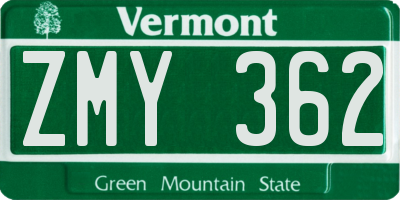 VT license plate ZMY362