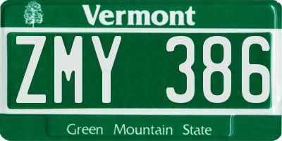 VT license plate ZMY386