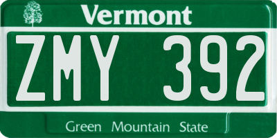 VT license plate ZMY392