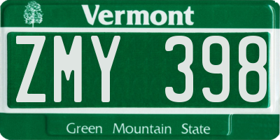 VT license plate ZMY398