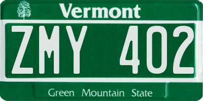 VT license plate ZMY402