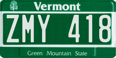 VT license plate ZMY418