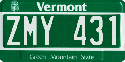 VT license plate ZMY431