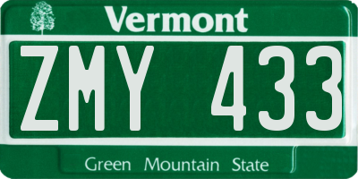 VT license plate ZMY433