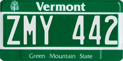 VT license plate ZMY442