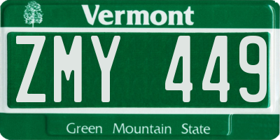 VT license plate ZMY449
