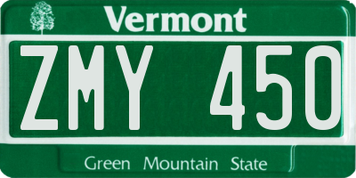 VT license plate ZMY450