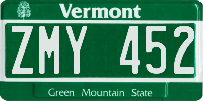 VT license plate ZMY452