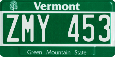 VT license plate ZMY453
