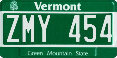 VT license plate ZMY454