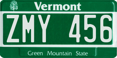 VT license plate ZMY456