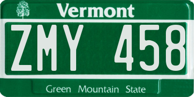 VT license plate ZMY458