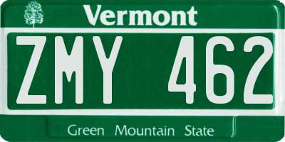 VT license plate ZMY462