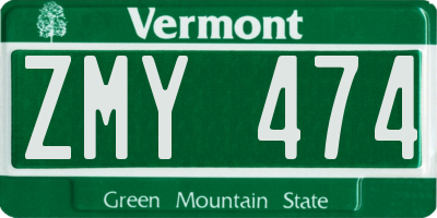 VT license plate ZMY474