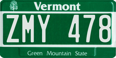 VT license plate ZMY478