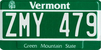 VT license plate ZMY479