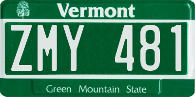 VT license plate ZMY481