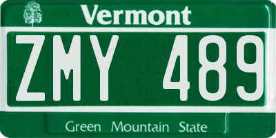 VT license plate ZMY489