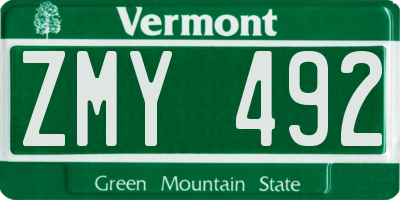 VT license plate ZMY492