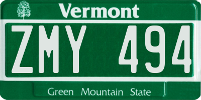 VT license plate ZMY494