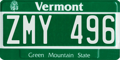 VT license plate ZMY496
