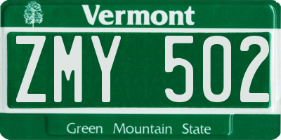 VT license plate ZMY502
