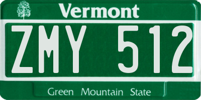 VT license plate ZMY512
