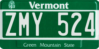 VT license plate ZMY524