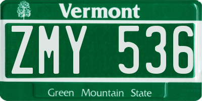 VT license plate ZMY536