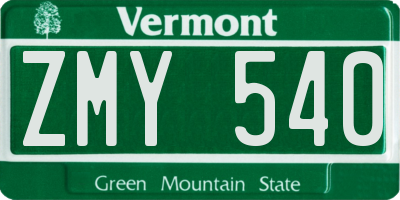 VT license plate ZMY540