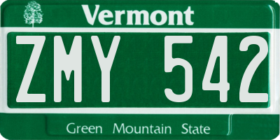 VT license plate ZMY542
