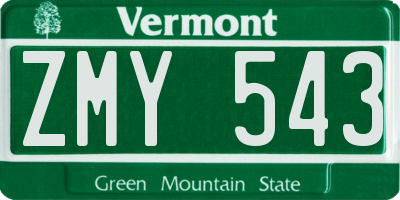 VT license plate ZMY543