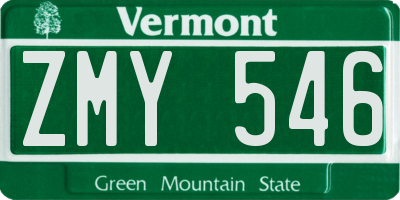 VT license plate ZMY546