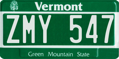 VT license plate ZMY547