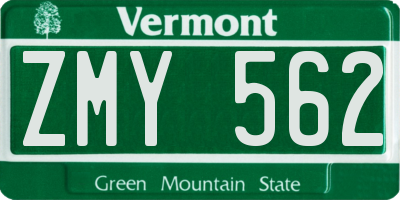 VT license plate ZMY562