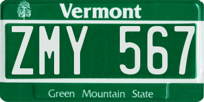 VT license plate ZMY567